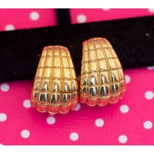Vintage Grid Pattern Gold Tone Stud Earrings by Avon - P7
